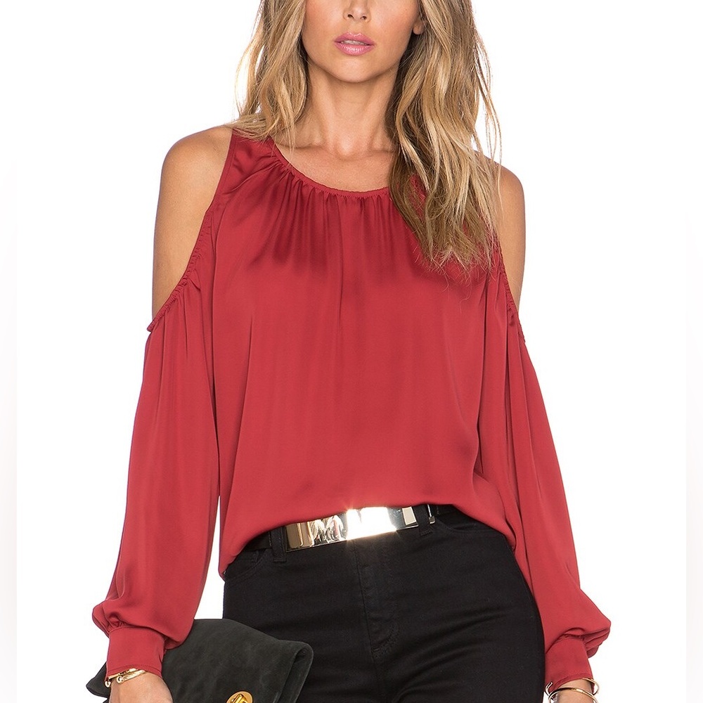 L'Academie x Revolve The Cold Shoulder Blouse in Bordeaux Small